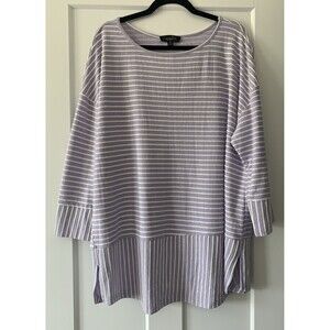 Suzanne Betro Women’s Pullover Top Tunic Shirt Size 1X Striped Light Purple NWT